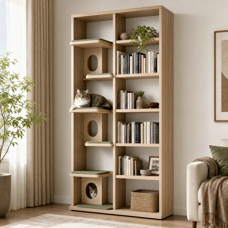 Cat Climbing Bookcase