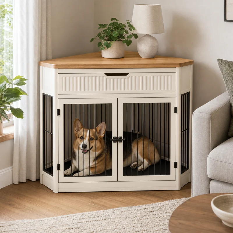 Corner Dog Crate End Table