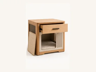 Cat Cave Nightstand with Scratch Panel