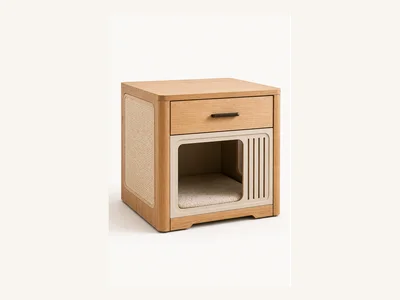 Cat Cave Nightstand with Scratch Panel