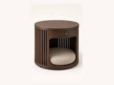 Round Slatted Pet Bed Side Table