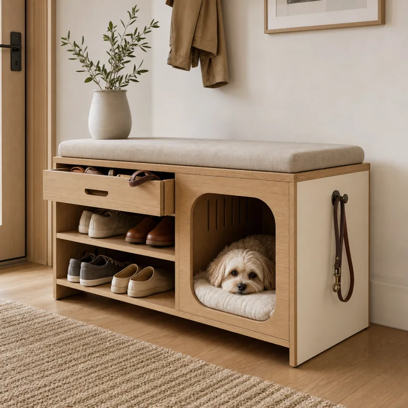 Entryway Bench with Small Dog Bed