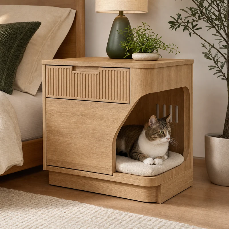 Fluted Cat Perch Nightstand