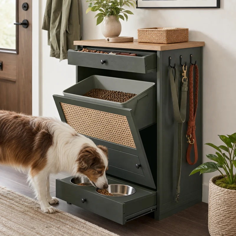 Pet Care Console with Feeding Drawer
